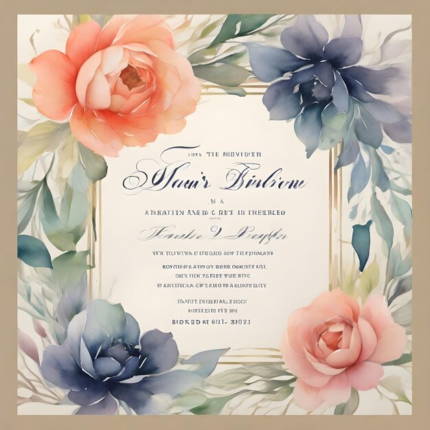 Photo water color floral flowers invitation card and background design ai generative