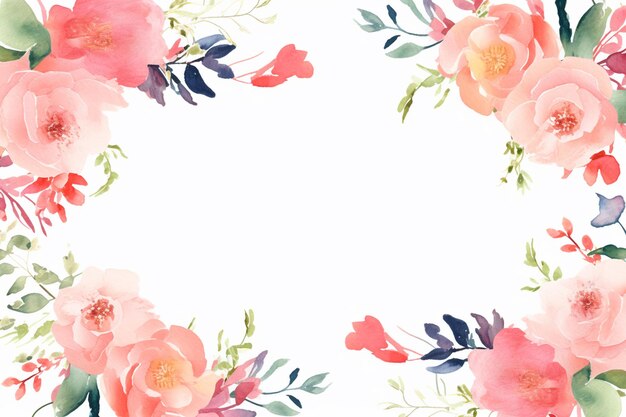 Photo a water color flowers border template corner design