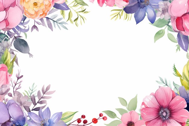 Photo a water color flowers border template corner design