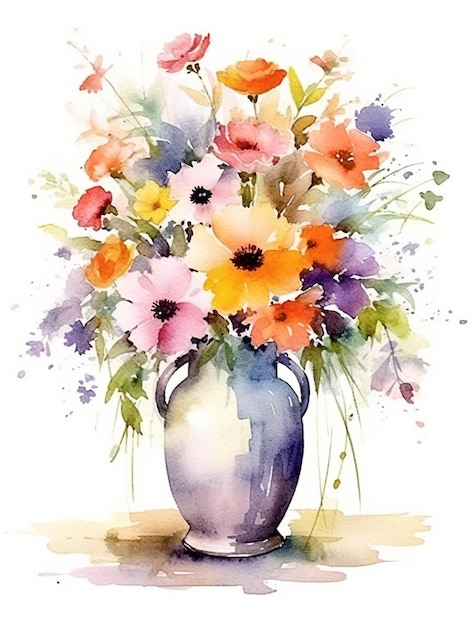 Water color flowers in white background