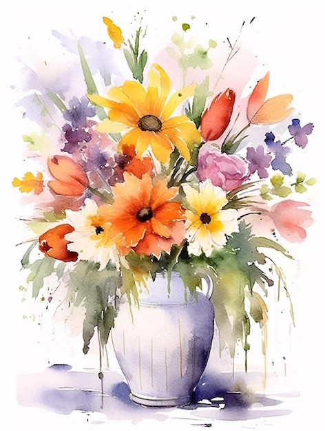 Water color flowers in white background