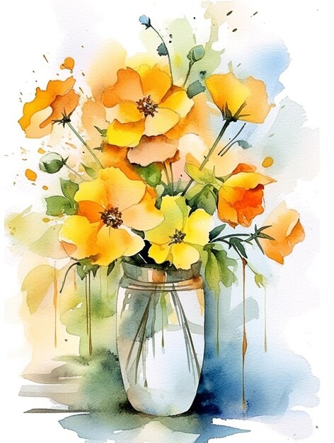 Water color flowers in white background