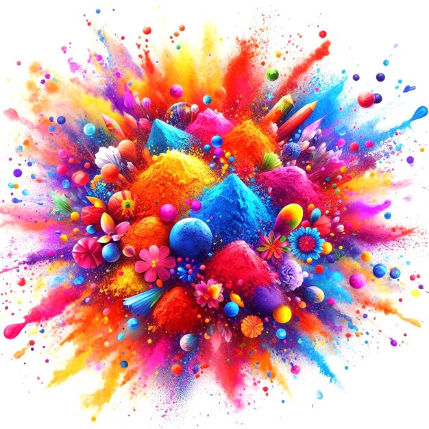 Foto colore dell'acqua felice holi esplosione di polvere colorata