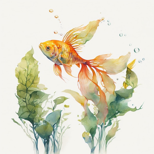 Photo water color illustration of gold fish nowruz