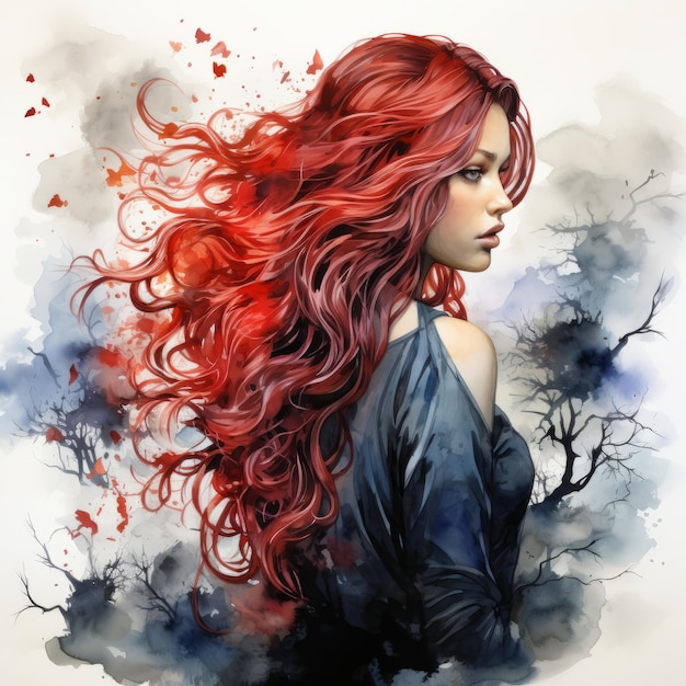 Water color of an image of long pretty hair