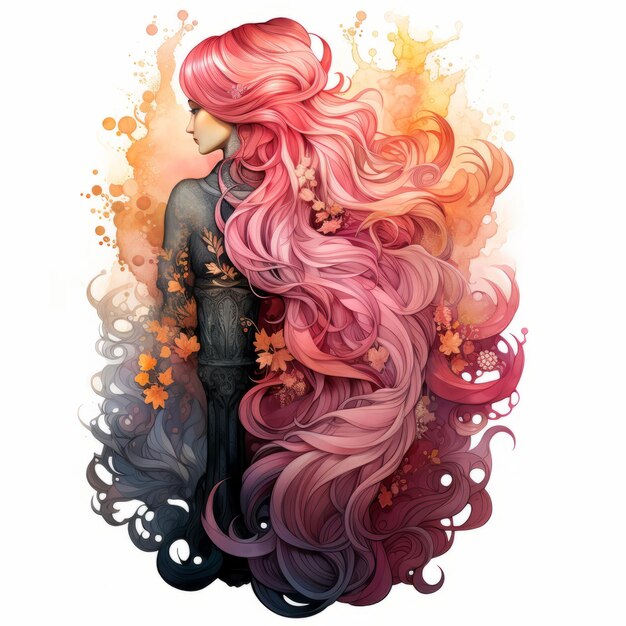 Water color of an image of long pretty hair