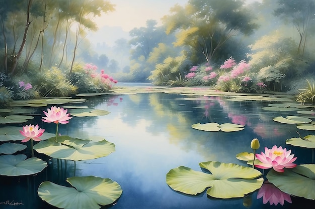 Water color lotus background pool