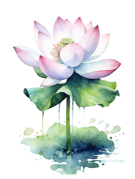 Water color lotus flower in white background