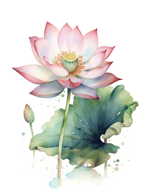 Water color lotus flower in white background