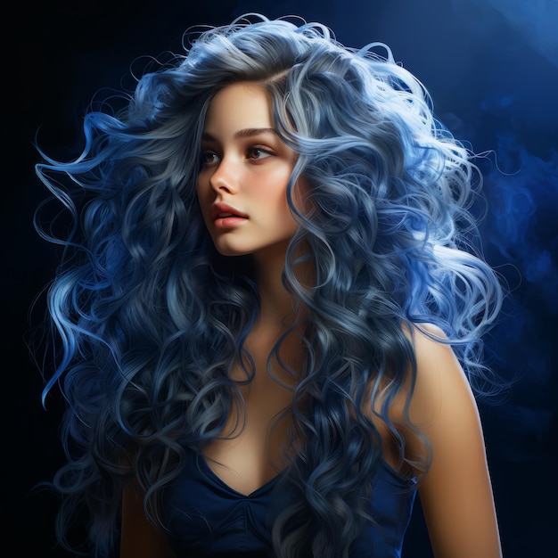 Photo water color of a models ombre hair with navy blue and silver