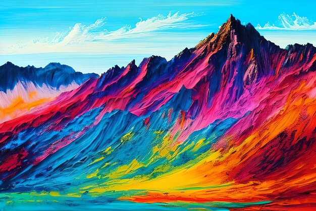 Water color or oil painting fine art illustration of abstract colorful panoramic mountain and nature print digital art