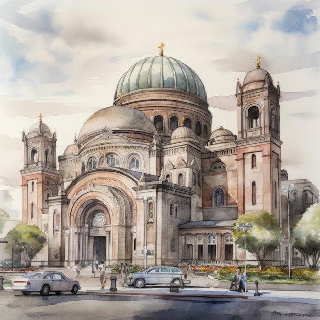 A water color painting of Manila Cathedral