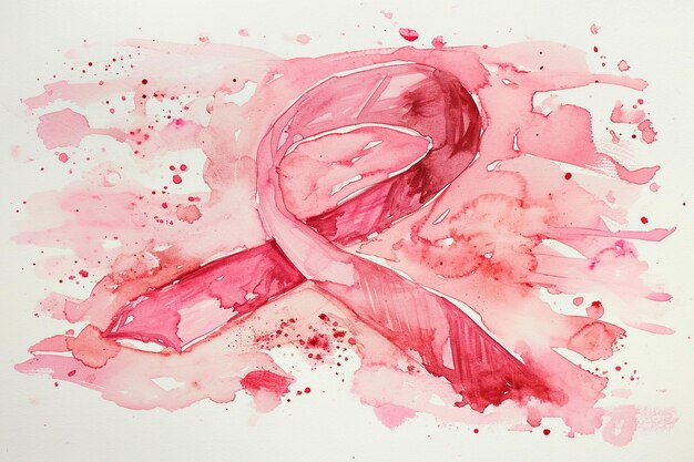 Water color pink ribbon breast cancer awareness month