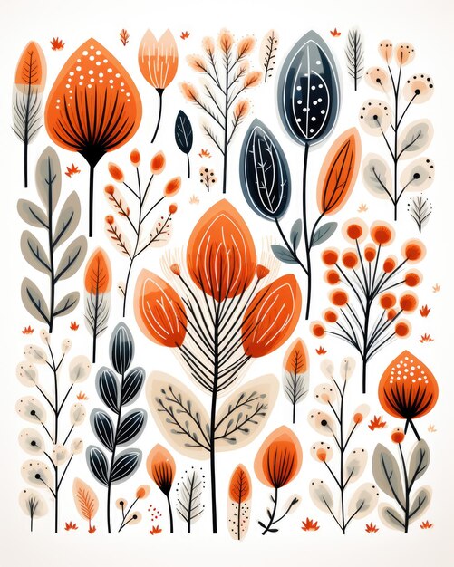 water color plants autumn illustration on white background