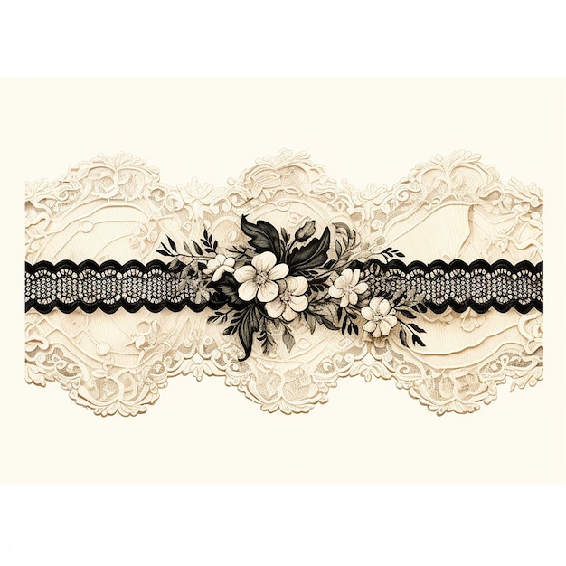 Water color vintage ivory black lace tailor receipt