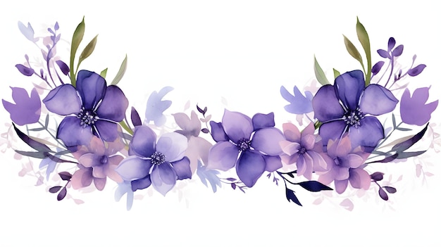 Water color violet flowers border