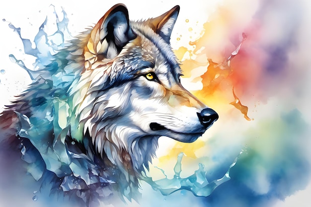 Water Colorful Wolf