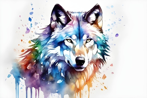 Water Colorful Wolf