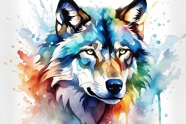 Water Colorful Wolf