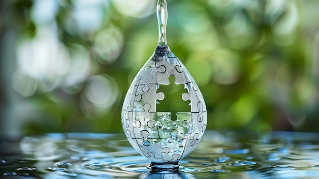 写真 滴の形をした水の保全パズル
