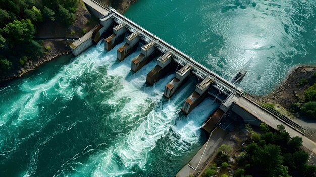 water dam view from above renewable energy aerial landscape