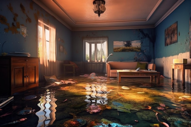 Water damage room Generate Ai