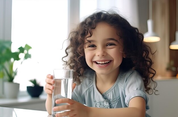 water day beautiful curly haired girl happy drinking a glass of water to start the day