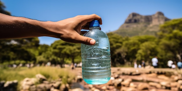 a water drink bottle with a natural background