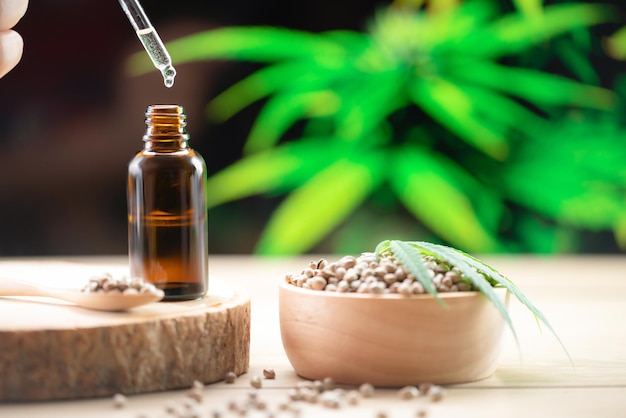 Капля масла CBD на кончике капельницы Узаконенная концепция каннабиса для медицины