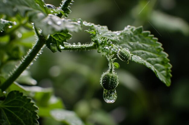 Water drop falling from a plant