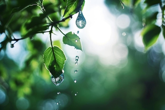 Water drop falling from a plant