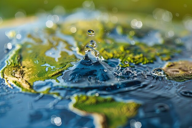 Photo water drop falls into lake