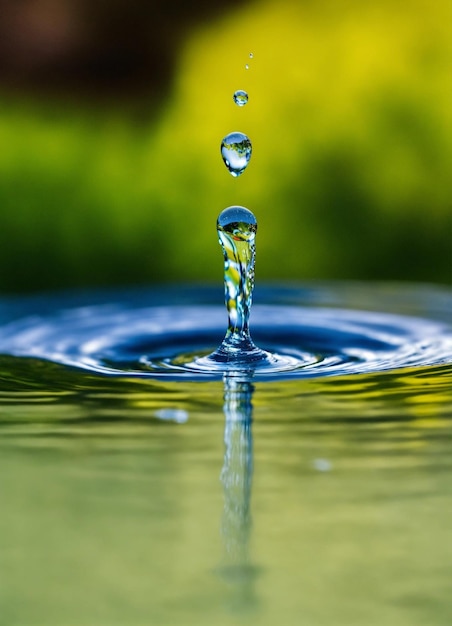 The water drop falls below the water surface