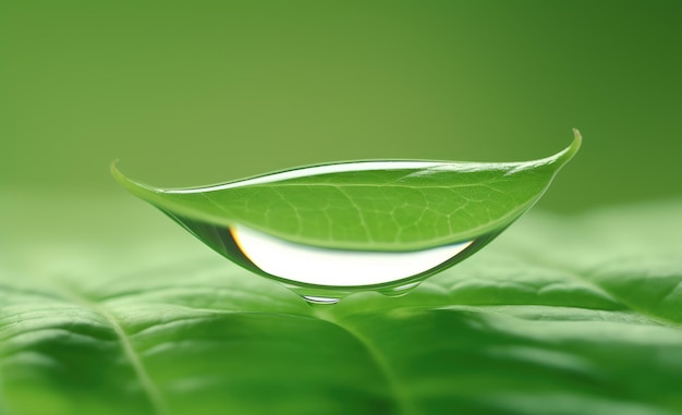 A water drop on a green leaf