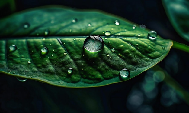 water drop on green leaf