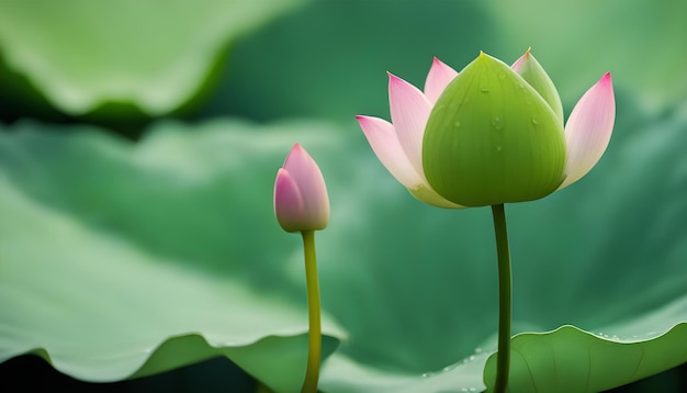 water drop on leaf of lotus flowers in the river