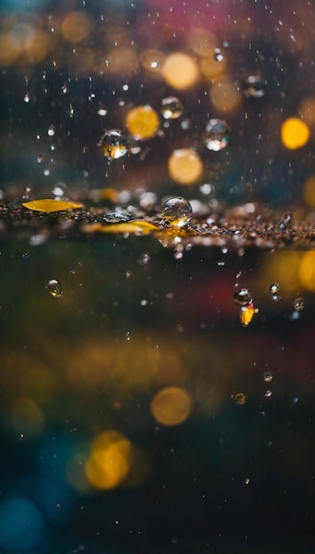 写真 雨 の 日 に 道路 に 水 が 落ちる ドラマチック な 場面 を 近く から 撮影 し た 湿った 都市 写真