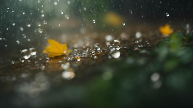 Photo water drop on road during rainy days close up shot dramatic scene wet urban photo