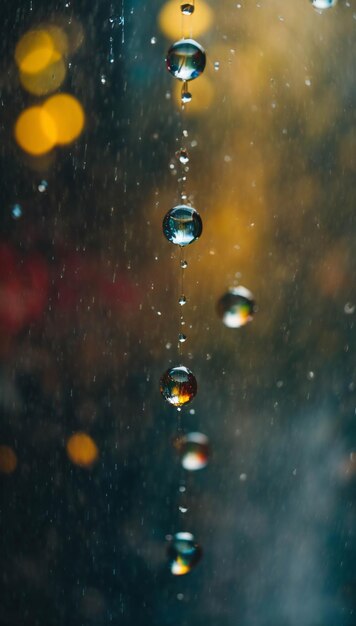 雨 の 日 に 道路 に 水 が 落ちる ドラマチック な 場面 を 近く から 撮影 し た 湿った 都市 写真