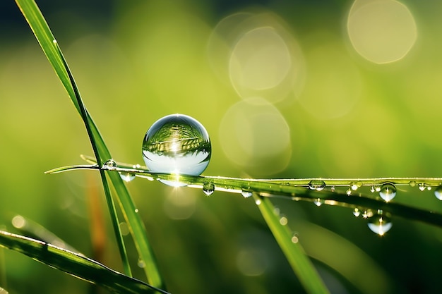 Water Drop Sparkle on a Blade of Grass in Beauty