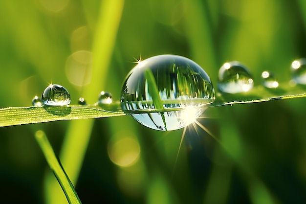 Water Drop Sparkle on a Blade of Grass in Beauty