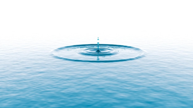 Water drop splash effect in a wavy water realistic 3D rendering