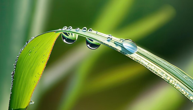 草の茎に水滴が落ちる