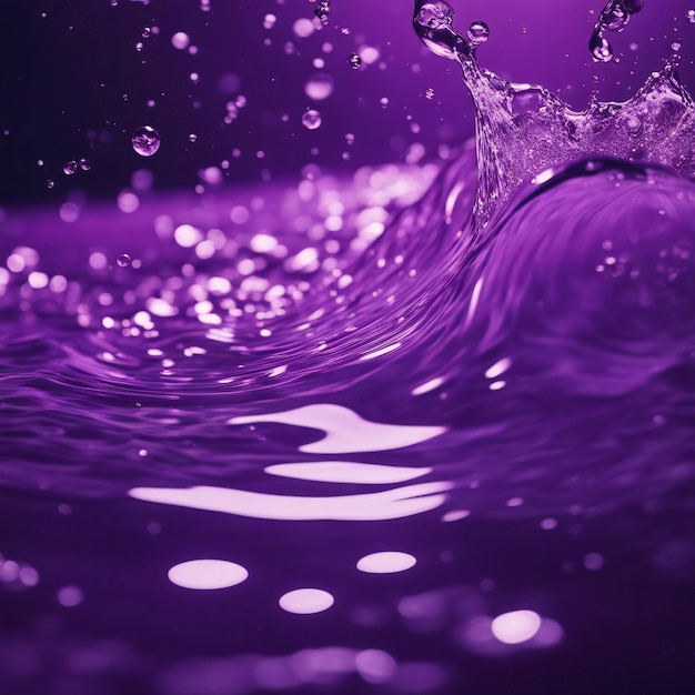 Water drop in the water floor with around wave from middle purple background