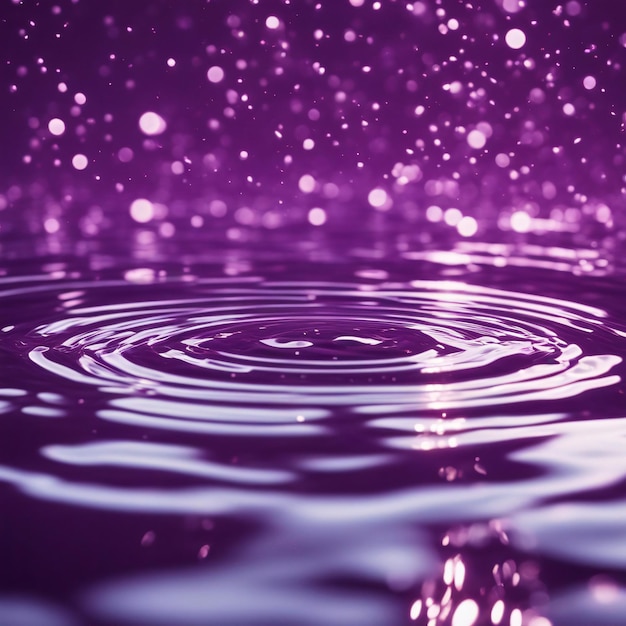 Water drop in the water floor with around wave from middle purple background