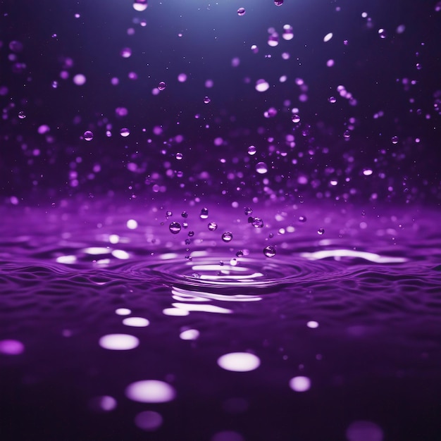 Water drop in the water floor with around wave from middle purple background