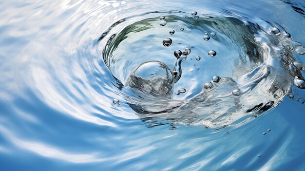 A water drop with a blue sky background