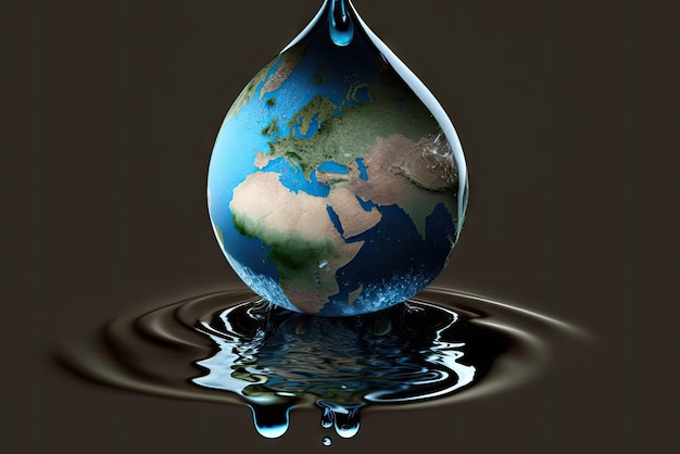 Капля воды с землей для Всемирного дня воды ai генеративный