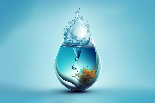 A water drop with a fish inside it Earth and water ecology concept