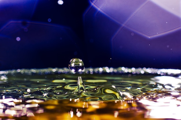 The water drop with interesting colorful blurred background